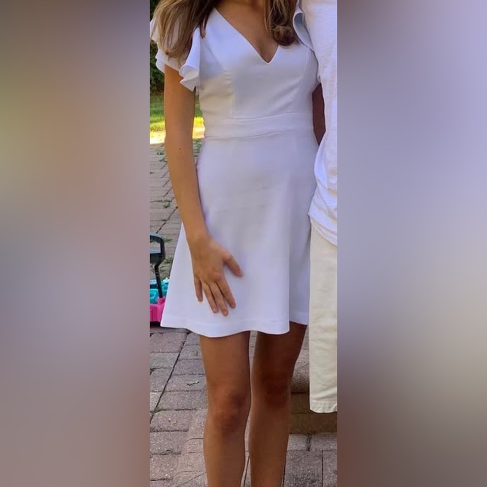 Elegant White Ruffle Dress BCBG